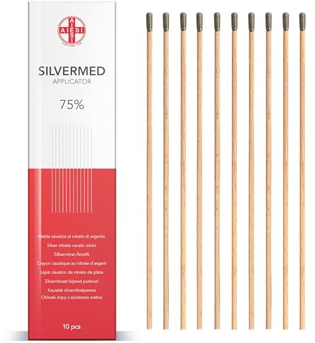 AIESI® Matita Caustica di argento nitrato al 75% per rimozione di porri verruche e tessuti SILVERMED 75 (Confezione da 10 applicatori)