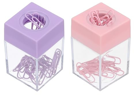 PATIKIL Magnetic Paper Clip Holder Dispenser, 2 Pcs Large Capacity Paper Clip Organizers with Magnetic Top for Desk Supplies, Office, Classroom, Home, Purple, Pink