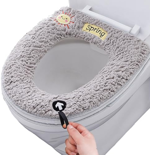 Warm Plush Washable Thicken Toilet Seat Cover Pads Mat,Bathroom Toilet Seat Closestool Washable Soft Warmer Mat Cover Pad Cushion Cover,Washable Toilet Pads Closestool Pads (Grey with Zipper)