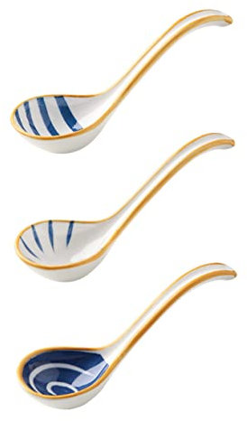 TOPBATHY Suppenlöffel Für Das Tägliche Abendessen 3-teiliges Keramik-suppenlöffel-set Japanisches Design Hitzebeständiger Griff Für Mahlzeiten