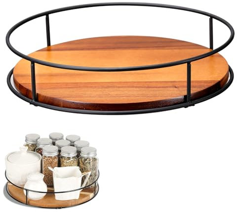 Drehteller Organizer Lazy Susan Drehbar Gewürz Organizers Küchen Gewürzregal Schrank rund Holz 9 Zoll