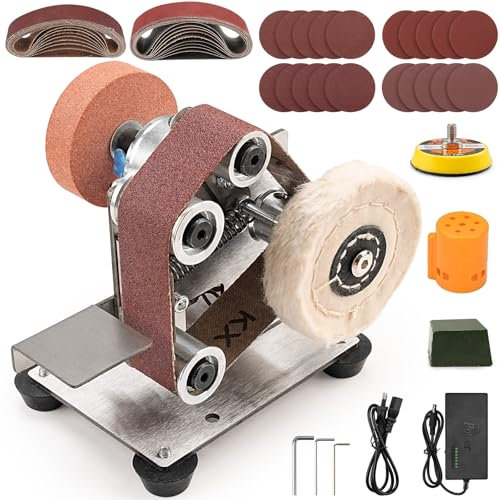 SI FANG Mini Levigatrice a Nastro elettrico Kit di affilatura Coltello, Piccola Smerigliatrice da banco, 7 Velocità regolabili, Per la Lavorazione del legno e del metallo, Gioielleria Artigianato
