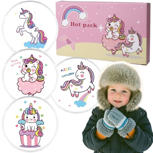 Yungeln 4er Set Taschenwärmer Einhorn wiederverwendbar Handwärmer Taschenheizkissen 9x9cm Wärmeknickkissen für Winter und Reisen