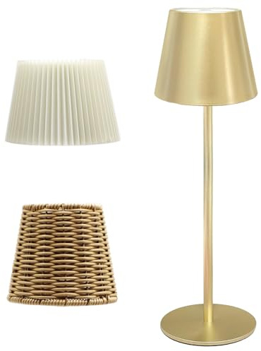 ANTELA Tischlampe LED Kabellos Dimmbar, Goldene, 1PC | Innen-Außen, 3000K/4000K/5000K, Ambientebeleuchtung