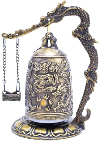 Fengshui Ornament Good Luck Bell Bronze Dragon Bell Feng Shui Statue 5 Inch Vintage Home Decor for Living Room Study Office or Garden Brings Positive Energy and Good Fortune