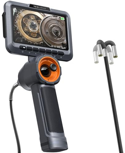 Teslong 360 Articulating Borescope with Light, 5'' Monitor Industrial Inspection Camera with 4-Way Joystick Articulation, HD Endoscope Camera for Automotive, Pipes, and Mechanics (0.24inch-5FT)