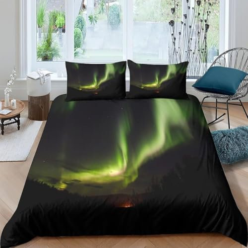 Kinder Bettwäsche Bettbezug Set 3D Druck Landschaft Im Weltraum 3 Teilig 135X200 Cm Mikrofaser Bettwäsche Set Mit Reißverschluss Und 2 Kissenbezug - Anti-Allergie Anti-Fading Pflegelei -10757944699577