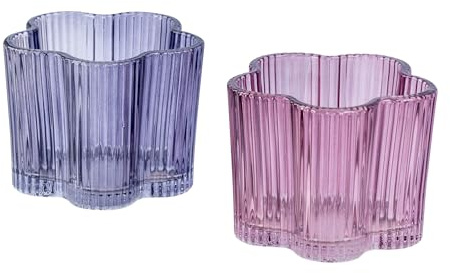 2er Set Teelichthalter Blumenform Lila Rosa Kerzenhalter Blume Frühling Tischdeko Windlicht Ostern Deko Kerze Kerzenständer