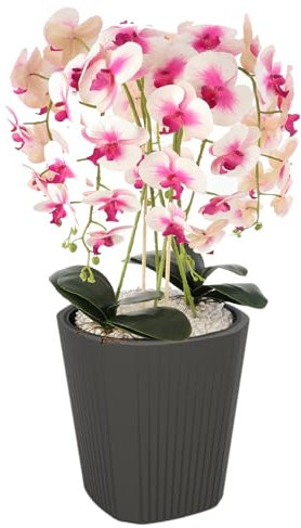 botle Pot de fleurs rond avec grand insert - Couleur anthracite - Diamètre : 39 cm - Hauteur : 41 cm - Surface rainurée - En plastique mat - Moderne - Glamour - Pour terrasse, jardin, balcon