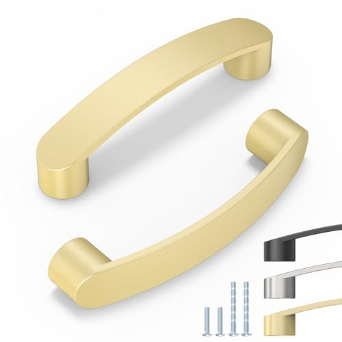 ELEBUILD 12 Stück Möbelgriffe, Messing, 96mm Lochabstand, Gold | Moderne Schrankgriffe Schranktürgriffe Küchengriffe für Schranktüren, Schubladen, Kleiderschränke, Kommoden und Badmöbel