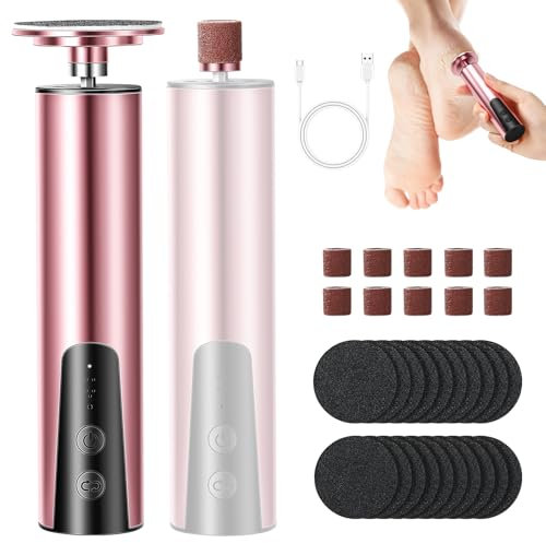2 in 1 Elektrischer Hornhautentferner, Wiederaufladbare Elektrisches Fuß-Hornhautentferner-Set mit Austauschbaren Fußfeilen, 6 Geschwindigkeiten für rissige Fersen,Hornhaut,abgestorbener (Gold)