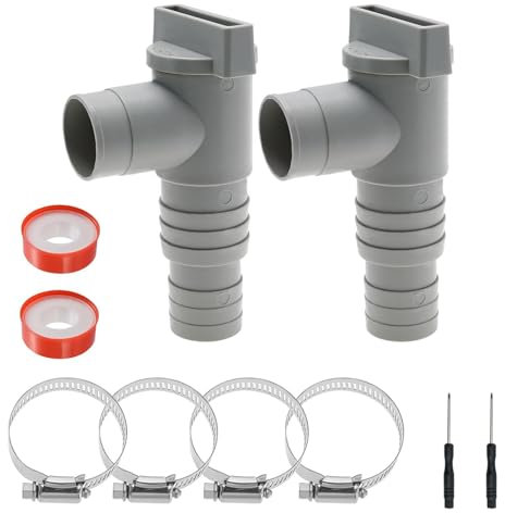 Flanliy Pool Absperrhahn 32mm, Poolschlauch 32mm Verbinder,Schlauchverbinder Pool Zubehör für Aufstellpool Wartungshahn Pool mit 4 Schlauchklemmen (A)