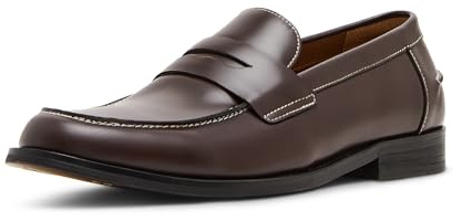Steve Madden Natan Men's Leather Penny Loafer Slip-On Moc Toe Shoe, Dark Brown, 9.5