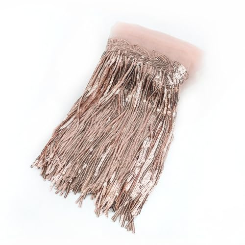 Anevous 5 Yard Pailletten Fransen Besatz,20cm Breite Fransenborte,Pailletten Quastenbesatz,Fransenband,Dekoborte,Trimmen,Dekoband,Trim für Kleidung DIY Basteln Tanzkostüm Nähen,Champagner