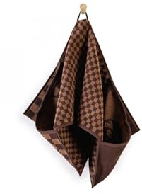 ZWOLTEX - Hundehandtuch extra saugfähig 100% Baumwolle (400 g/m²), Hunde Handtuch mit Taschen, Handtuch Hund,Oeko-TEX zertifizierte, Waschbar bei 95°C - Braun Schachbrett (30x80 cm)