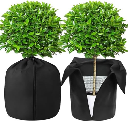 PATEMZON Lot de 2 Housses de Protection pour Plantes, Protection Hivernale pour Plantes, Fermeture Éclair + Cordon de Serrage, Toile Hivernage Plante Réutilisable, Voile d'Hivernage Extérieur (Noir)