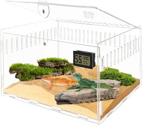 Reptilien Terrarium Box, Schnecken Terrarium, 30 * 20 * 15 Reptilien Futterbox, Reptil Fütterungsbox Transportbox Behälter, Acryl Box Aufzuchtbox Mit Hygrometer