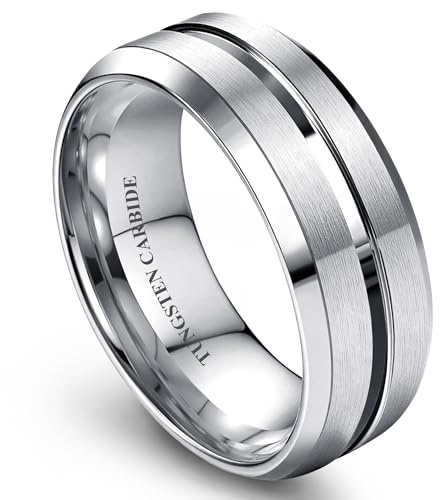 Jstyle Tungsten Ring for Men 8MM Silver Wedding Band Fit Ring Size 12