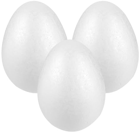 DOITOOL 3 Uova di Pasqua in Schiuma Artigianale, 15x10,5 cm, in polistirolo Bianco, per Bambini, Fai da Te, Decorazioni per Feste Primaverili e Decorazioni per Feste