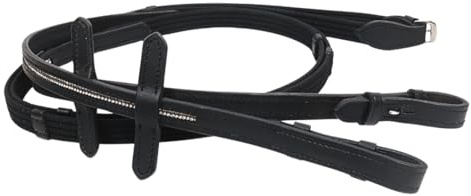 JA Horse JA3001 - Riendas de piel con adornos de cristal – Riendas de cuero de alta calidad para doma, saltar y ocio (negro, flequillo)