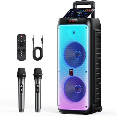 JYX Karaoke Maschine mit 2 Mikrofonen, LED Licht – Bluetooth 5.3, TF/USB/AUX/TWS/LIVE, Karaoke Box & PA Anlage für Party, Outdoor, Zuhause, Erwachsene, Perfekt für Gesang & Duette