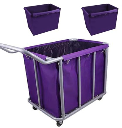 Chariot à linge professionnel avec roulettes, capacité de 400 L, panier à linge violet pour hôtels et hôpitaux, chariot de nettoyage robuste de 200 kg pour un transport facile