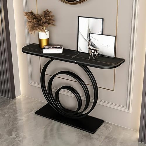 RUYICZB Console avec Plateau en Ardoise, Table D'entrée avec Structure Métallique Géométrique, Consoles Étroites pour Petits Espaces, Tables D'appoint À Placer Derrière Le Canapé,Noir,100cm