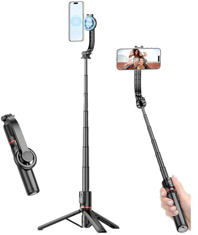 AKLOSIPY Treppiede Magnetico per Selfie da 41,1 Pollici, Asta Telescopica in Lega di Alluminio con Supporto per Telefono Ruotabile a 360° e Supporto per Slitta Fredda, con Telecomando
