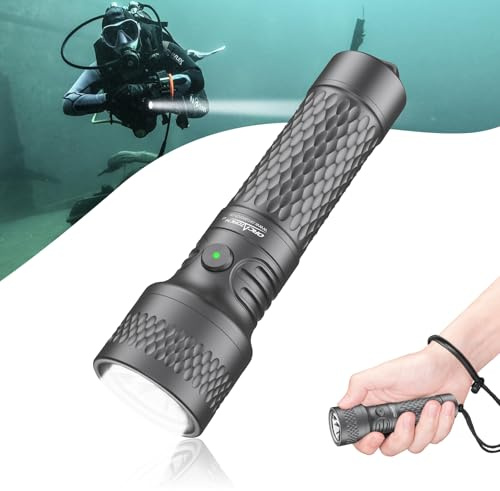 ORCATORCH ORCA7 Tauchlampe, 3000 Lumen Extrem Hell, nur 125g Kompakt (Grau) | 3 Lichtstufen: Hoch/Mittel/SOS, 6° Strahlwinkel, IP68 Wasserdicht,150m Tiefe, für Nachttauchen, Höhlenforschung