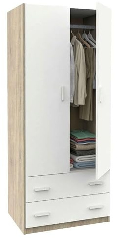 MUEBLES PITARCH Armario Ropero Juvenil Dormitorio 2 Puertas 2 Cajones Roble Cambrian y Blanco Mate 74x180x50 cm