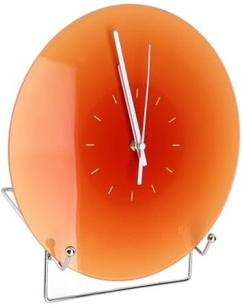 Omquot 12 Tums Rund Tyst Väggklocka Modern Dekorativ Batteridriven Glasklocka för Vardagsrum och Kontor (Orange)