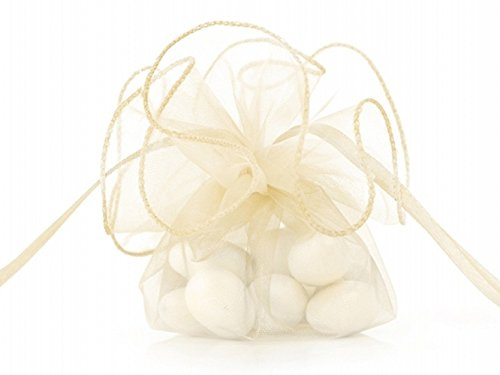 Premium Weddings Organzakreise Creme 20 Stück Ø 26 cm - Organzakreis Creme mit Zugverschluss - Organzabeutel Creme Hochzeit Kommunion Taufe