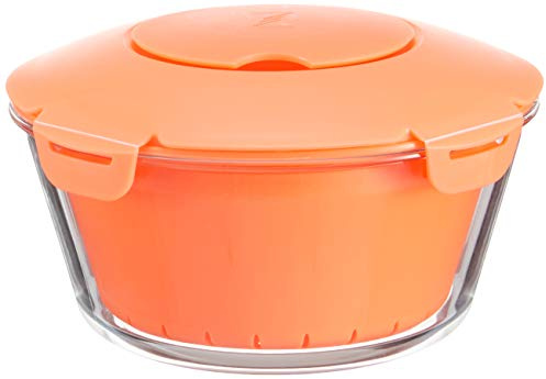 PASABAHCE 4995806 Reiskocher Mikrowelle Zest aus Glas mit Korb aus Kunststoff und Deckel aus rutschfestem Material, Orange, 2,2 l