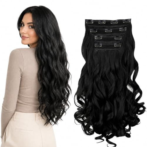 CAISHA 4er CLIP IN EXTENSIONS Haarverlängerung Haarteil Schwarz CES301-1