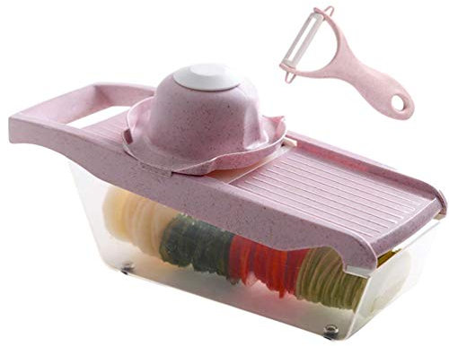 ShiFan 8 In 1 Gemüseschneider, Gurkenhobel, Mandoline, Reibe Mit Container Und Schäler Für Salat Gemüse, Kartoffeln, Karotten, Zwiebeln, Gurken Rosa 31.5 * 12.5 * 10.6cm