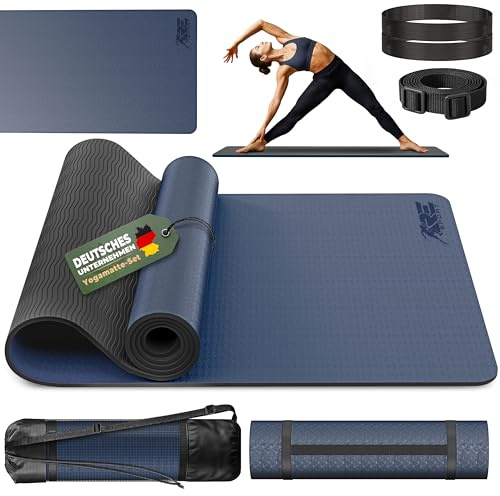 RE:SPORT Tappetino da Yoga, Pilates Imbotitto e Antiscivolo | Tappeto Palestra Fitness e Ginnastica | con Cinturino | 183 x 61 cm x 0,6 cm