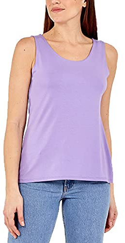 STAR FASHION Women Ladies Plain Sleeveless Vest Scoop Neck Top Solid Plain Style Stretchy Tank Tops Super Soft Casual Sport Gym Vests/Shirts Lilac UK 20-22