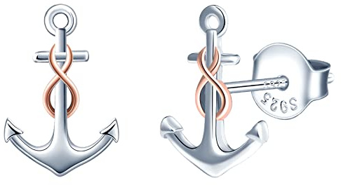 INFINIONLY Anker Ohrringe für Damen und Mädchen, 925 Sterling silber ohrringe, Silber Anker Ohrstecker passt zum rose gold Mini-Unendlichkeitssymbol, Farbgalvanischer Prozess, Einzigartig und elegant