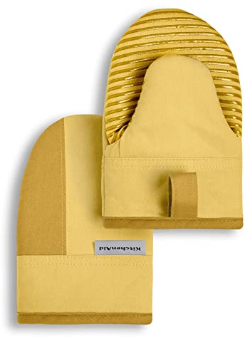 KitchenAid Beacon Two-Tone Non-Slip Mini Oven Mitt Set, Majestic Yellow, 5.5x8, 2 Piece