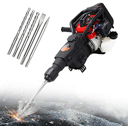 OUKANING Marteau démolisseur 32,7 CC 2 temps, essence, 3 burins, 1800 W