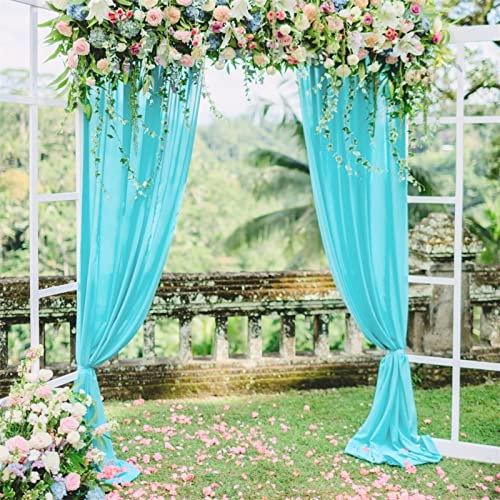 Querbehang Weiß Voile Gardinen Himmelbett Vorhänge Transparent Querbehang Gardine für Hochzeit & Wohnzimmer Torbogen Zeremonie Party Deko (Blau,150 * 300cm 1pcs)
