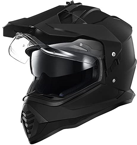 ILM Dual Sport Adventure Motocross Motorradhelm mit Pinlock kompatiblem Sonnenvisier ATV Dirt Bike Off Road Casco ECE Modell-WS902,Schwarz Matt, XL