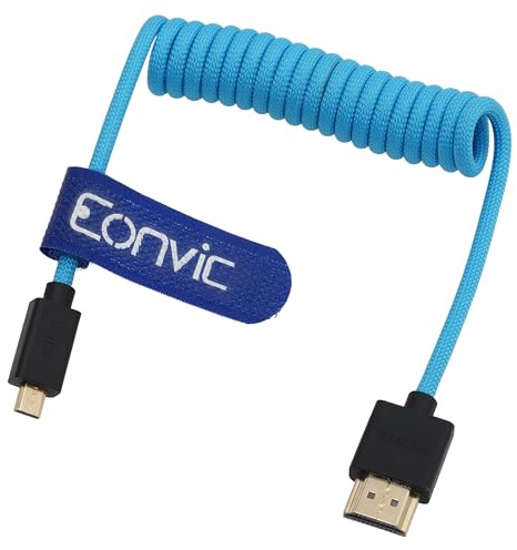 Eonvic 2.1 HDMI-Spiralkabel, 8K, Micro-HDMI, High-Speed, Dünn, Stecker auf Stecker, Extender, Geflochtenes Kabel für HDSLR-Kameras, TV, PC, Laptop, MacBook, Monitor