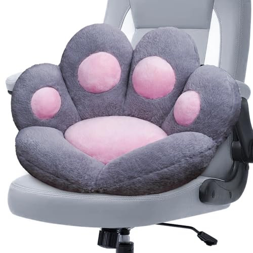 DOBUONO Cat Paw Cushion Kawaii Office Desk Chair Cushion Comfy Plush Cat Paw Shape Gaming Chair Cushion Bear Cute Seat Cushion for Girl, Kawaii Room Bedroom Decorate 28x 24 (Gray)
