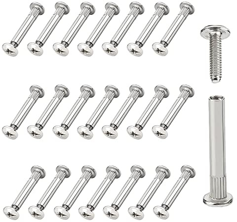 TERF® M4 (4mm) Furniture Connecting Inter Screw Bolt Size Male 15mm and Sleeve Size Female 27mm Adjustable Length Fixing Male to Female Sleeves (26mm to 35mm) Screws Bolts Nuts – Pack of 20