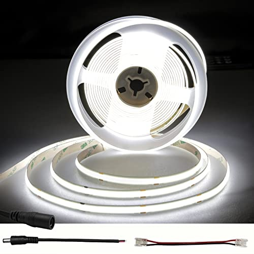TTWAY Strisce LED COB 6000K, 5M DC24V Striscia LED Bianca Freddo con 480LED/M, CRI 90+, larghezza 8 mm, luci uniformi, Luci LED per la decorazione della camera da letto (alimentatore non incluso)
