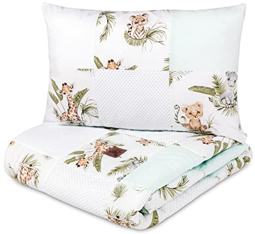 Pepi - Patchwork Baby Bettdecke und Kissen - Baby Decke und Kissen Set - Kinderbettdecke - Bettdecke 100x140 - Kissenbezug 40x60 cm - Baby Bettwäsche - Babybett Set - Baumwolle (Afrimals)