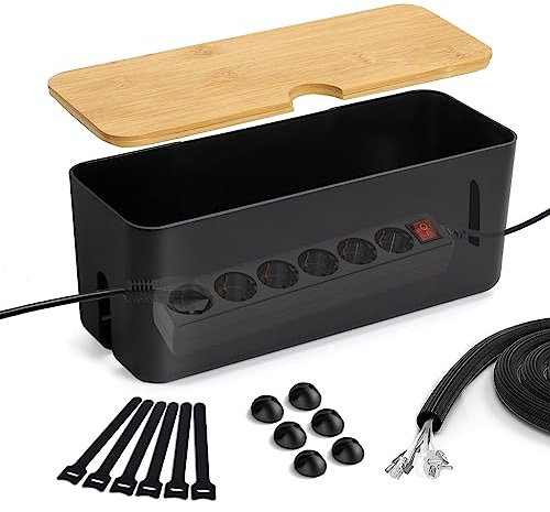 Lannvan Scatola Portacavi - Nascondi Cavi 34 x 14 x 12 cm - Grande Organizzatore Cavi per USB e Multipresa, Nero