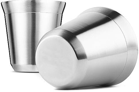 Tassen ohne Henkel Doppelwandig, Espressotassen Mokkatassen Edelstahl, Espressotassen, Espressotassen 2er-Set, Espressobecher Doppelwandig für Doppio, Lungo, Espresso Macchiato, Cortado, Babyccino