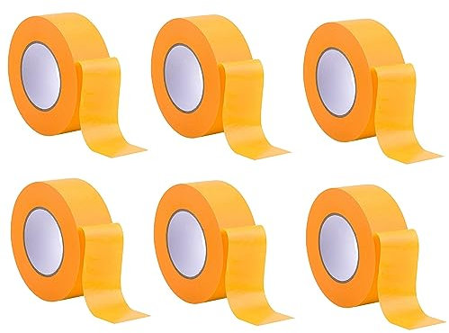 6 x Rollen - Profi Goldband Klebeband 50 m Rolle x 50 mm - Malerband Gold Kreppband - Abdeckband für Maler und Lackierer - Krepp für Innen und Außen - Malerkrepp - Klebeband für Malerarbeiten